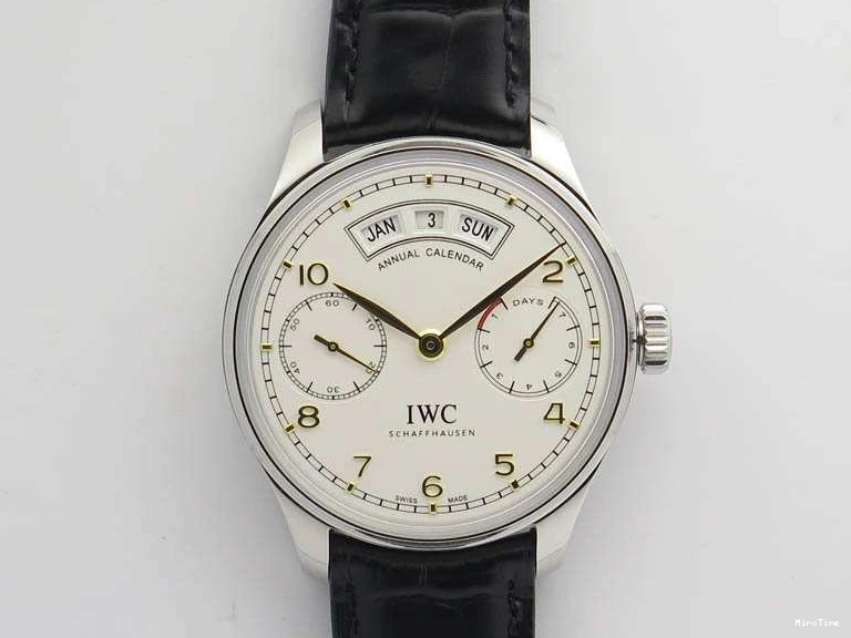 MIROTIME 0118 Portuguese Real PR Real Annual Calendar IW5035 YLF 1:1 Best Edition White Dial On Leather Strap A Refined 7243